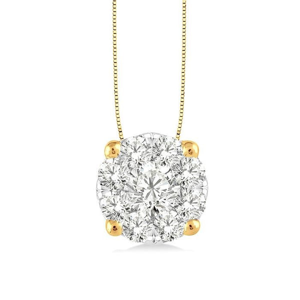 1/2 Ctw Shine Bright Round Cut Diamond Pendant in 14K Yellow and White Gold with Chain
