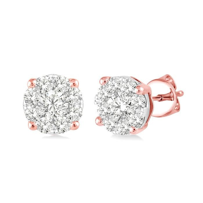 1/2 Ctw Shine Bright Round Cut Diamond Stud Earrings in 14K Rose and White Gold