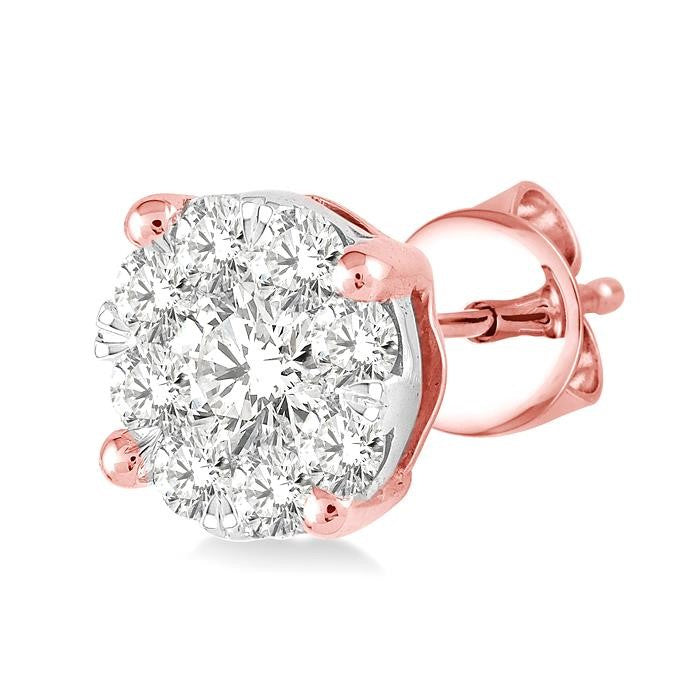 1/2 Ctw Shine Bright Round Cut Diamond Stud Earrings in 14K Rose and White Gold