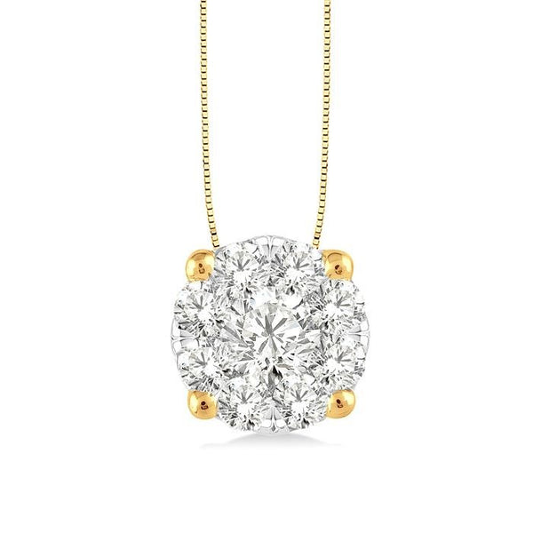 1/2 Ctw Shine Bright Round Cut Diamond Pendant in 14K Yellow and White Gold with Chain