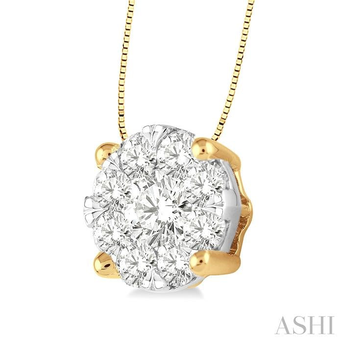 1/2 Ctw Shine Bright Round Cut Diamond Pendant in 14K Yellow and White Gold with Chain
