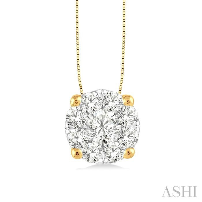 1/2 Ctw Shine Bright Round Cut Diamond Pendant in 14K Yellow and White Gold with Chain