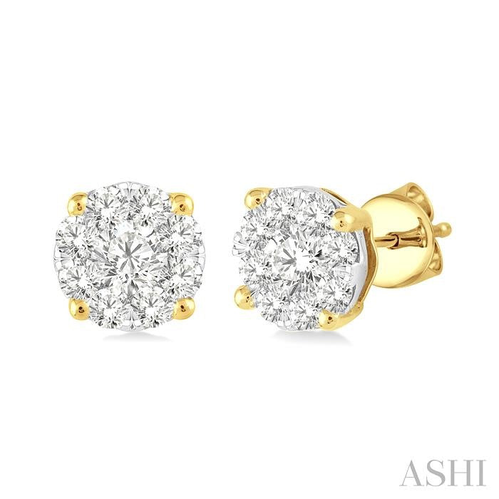 1/2 Ctw Shine Bright Round Cut Diamond Stud Earrings in 14K Yellow and White Gold