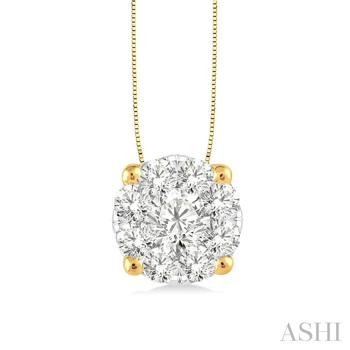 1/2 Ctw Shine Bright Round Cut Diamond Pendant in 14K Yellow and White Gold with Chain