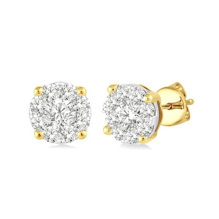 1/3 Ctw Shine Bright Round Cut Diamond Stud Earrings in 14K Yellow and white Gold