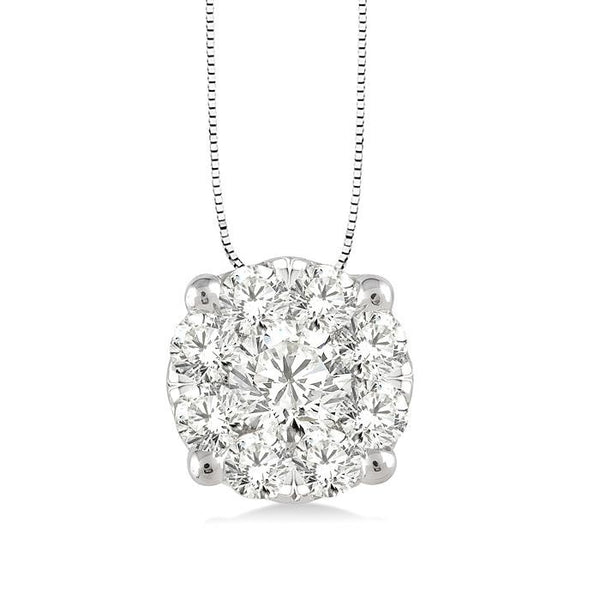 1/3 Ctw Shine Bright Round Cut Diamond Pendant in 14K White Gold with Chain