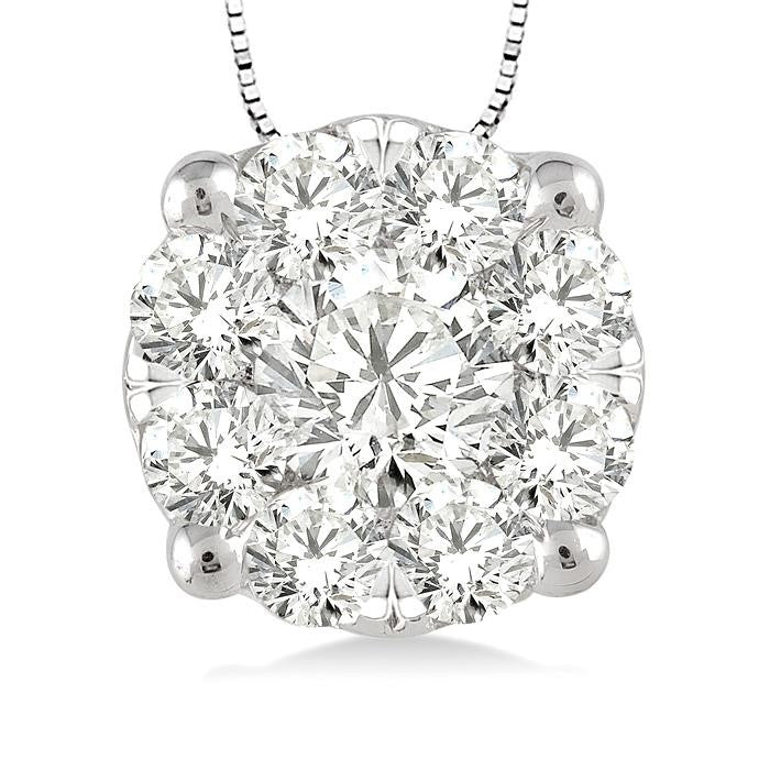 1/3 Ctw Shine Bright Round Cut Diamond Pendant in 14K White Gold with Chain