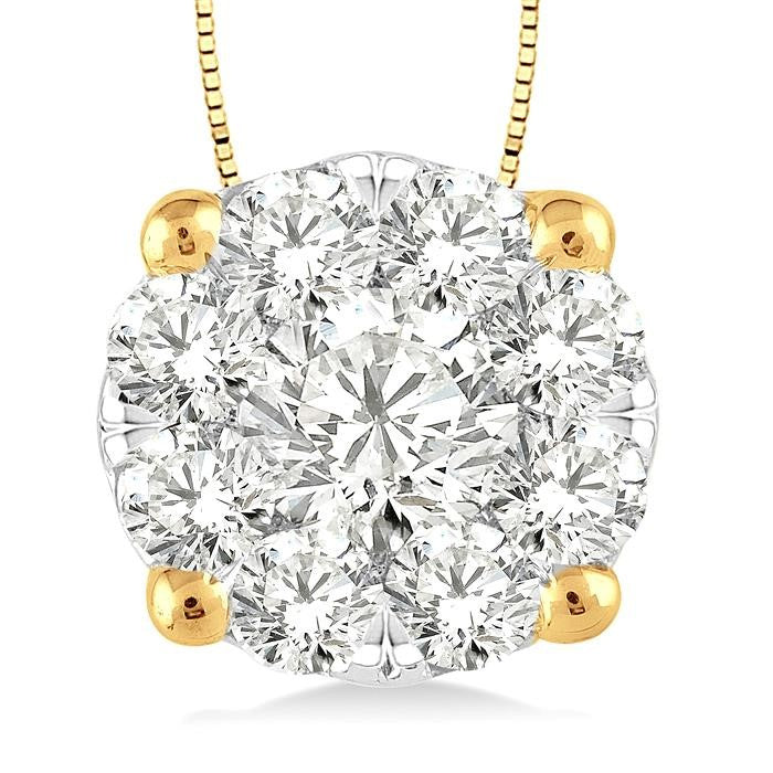 1/3 Ctw Shine Bright Round Cut Diamond Pendant in 14K Yellow and White Gold with Chain