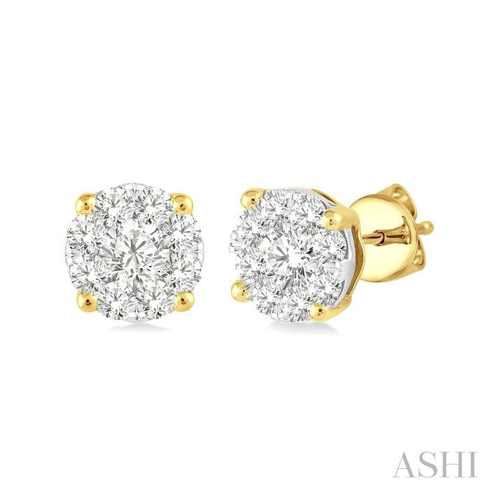 1/3 Ctw Shine Bright Round Cut Diamond Stud Earrings in 14K Yellow and white Gold