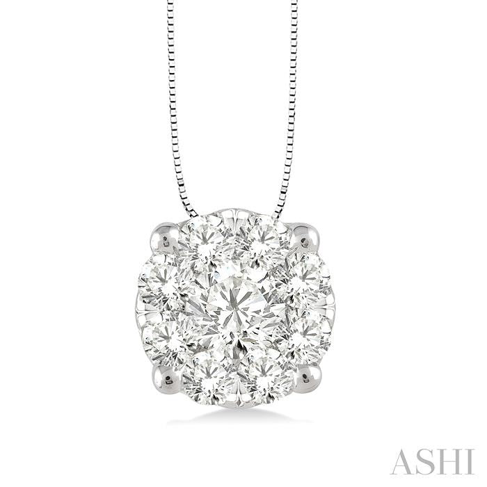 1/3 Ctw Shine Bright Round Cut Diamond Pendant in 14K White Gold with Chain