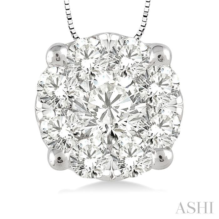 1/3 Ctw Shine Bright Round Cut Diamond Pendant in 14K White Gold with Chain