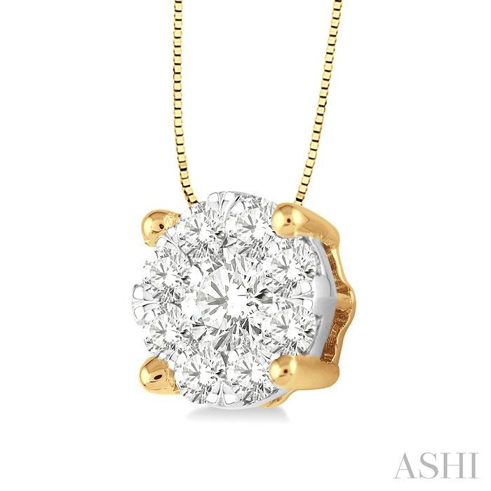 1/3 Ctw Shine Bright Round Cut Diamond Pendant in 14K Yellow and White Gold with Chain