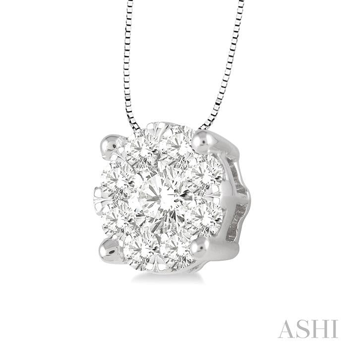 1/3 Ctw Shine Bright Round Cut Diamond Pendant in 14K White Gold with Chain