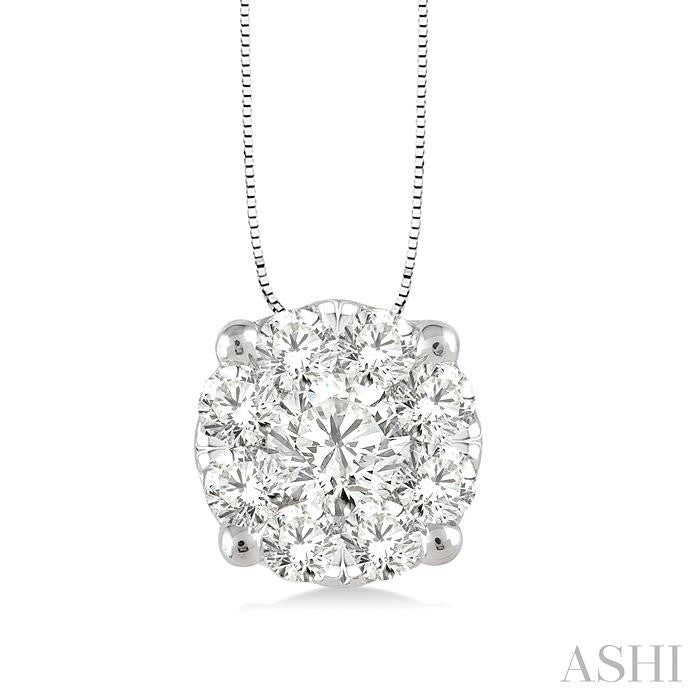 1/3 Ctw Shine Bright Round Cut Diamond Pendant in 14K White Gold with Chain