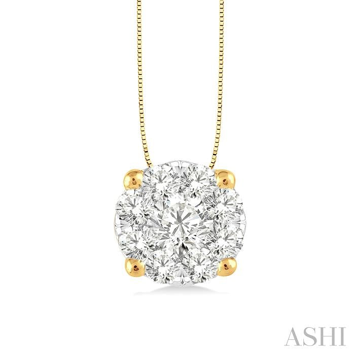 1/3 Ctw Shine Bright Round Cut Diamond Pendant in 14K Yellow and White Gold with Chain