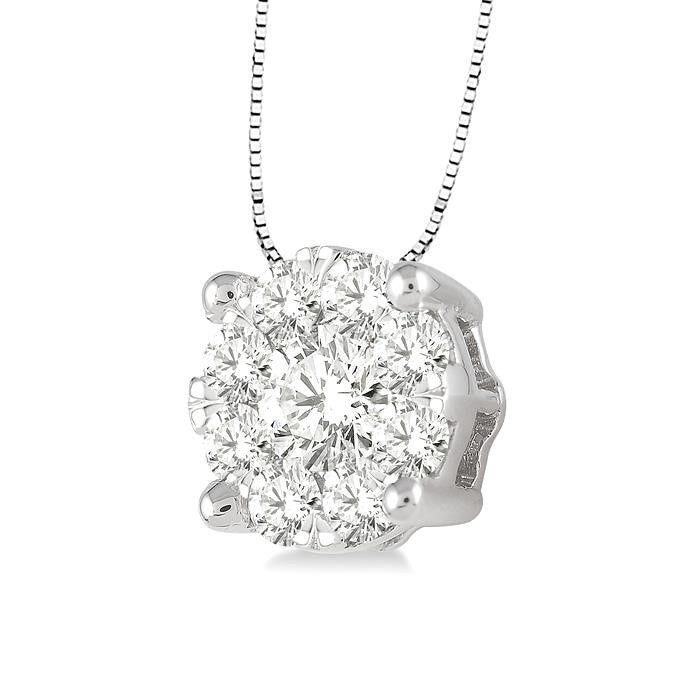 1/4 Ctw Shine Bright Round Cut Diamond Pendant in 14K White Gold with Chain