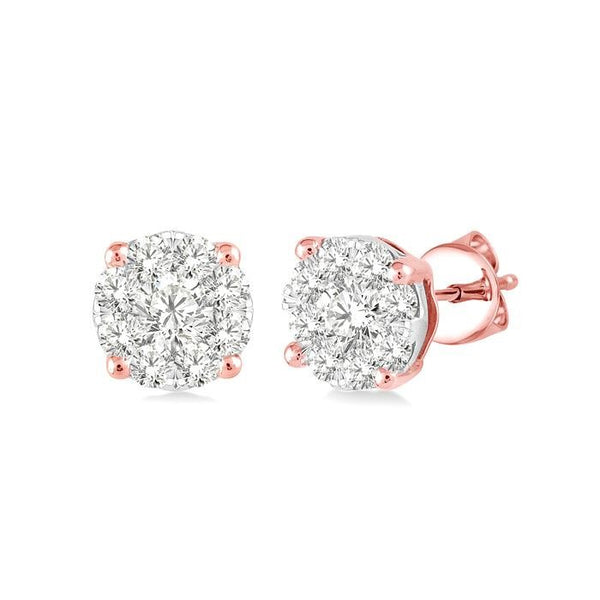 1/4 Ctw Shine Bright Round Cut Diamond Stud Earrings in 14K Rose and White Gold