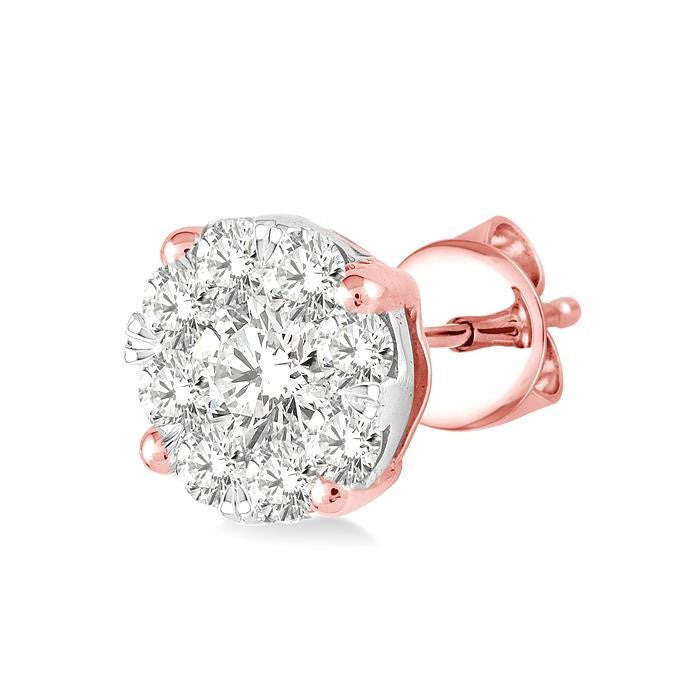 1/4 Ctw Shine Bright Round Cut Diamond Stud Earrings in 14K Rose and White Gold
