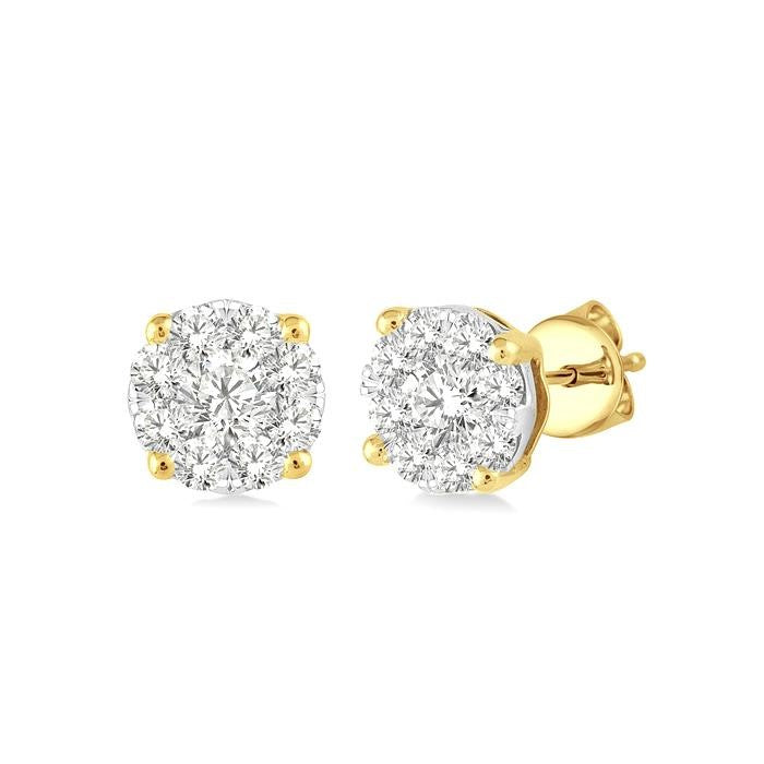 1/4 Ctw Shine Bright Round Cut Diamond Stud Earrings in 14K Yellow and White Gold