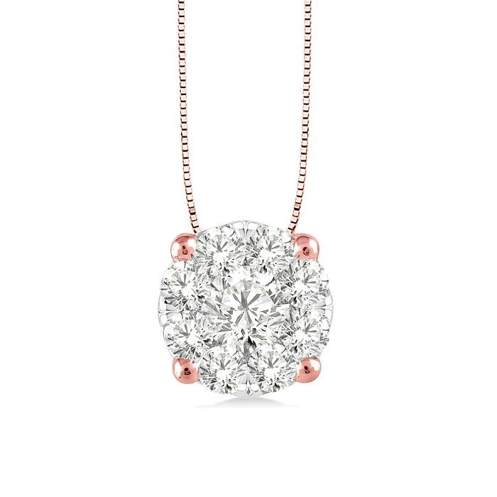 1/4 Ctw Shine Bright Round Cut Diamond Pendant in 14K Rose and White Gold with Chain