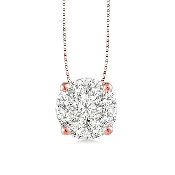 1/4 Ctw Shine Bright Round Cut Diamond Pendant in 14K Rose and White Gold with Chain