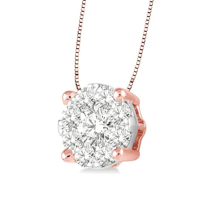 1/4 Ctw Shine Bright Round Cut Diamond Pendant in 14K Rose and White Gold with Chain