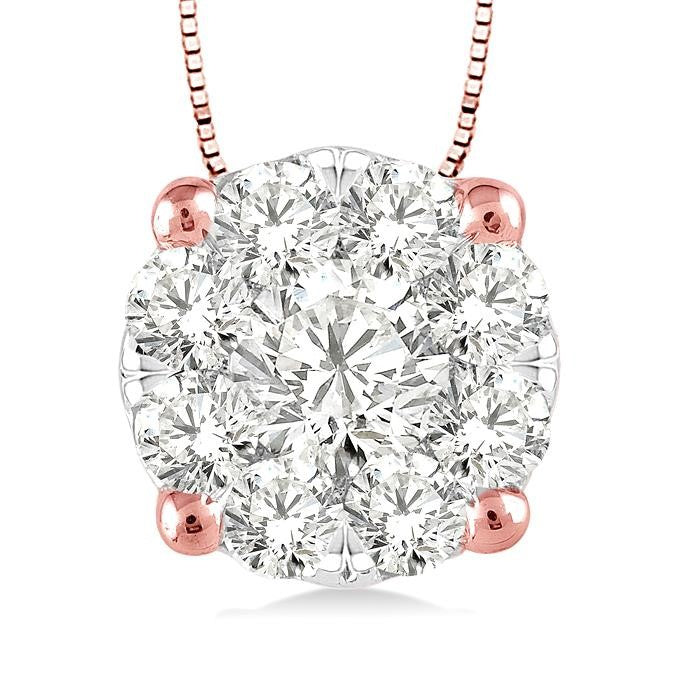 1/4 Ctw Shine Bright Round Cut Diamond Pendant in 14K Rose and White Gold with Chain