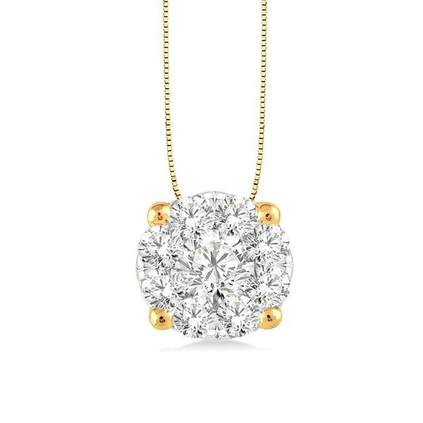 1/4 Ctw Shine Bright Round Cut Diamond Pendant in 14K Yellow and White Gold with Chain