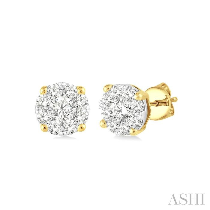 1/4 Ctw Shine Bright Round Cut Diamond Stud Earrings in 14K Yellow and white Gold