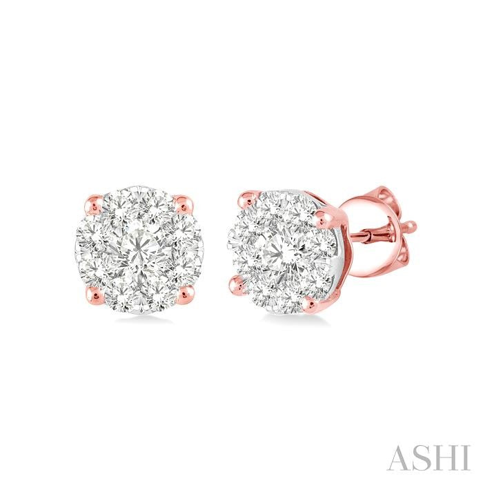 1/4 Ctw Shine Bright Round Cut Diamond Stud Earrings in 14K Rose and White Gold