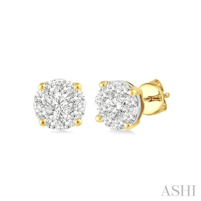 1/4 Ctw Shine Bright Round Cut Diamond Stud Earrings in 14K Yellow and White Gold