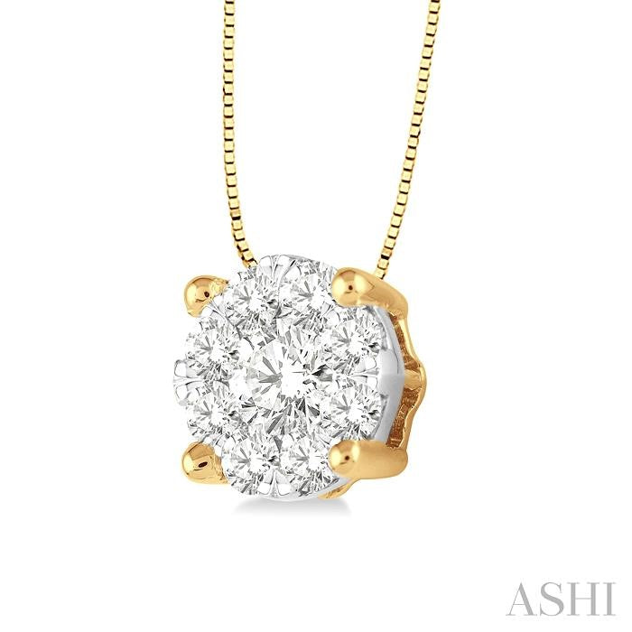 1/4 Ctw Shine Bright Round Cut Diamond Pendant in 14K Yellow and White Gold with Chain