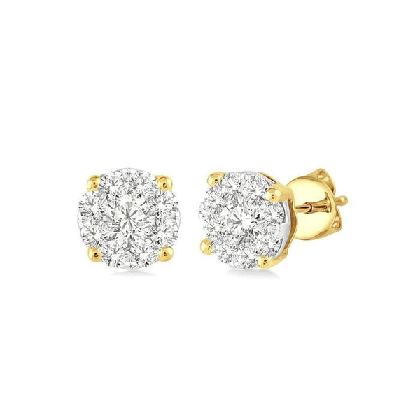 1/6 Ctw Shine Bright Round Cut Diamond Stud Earrings in 14K Yellow and white Gold
