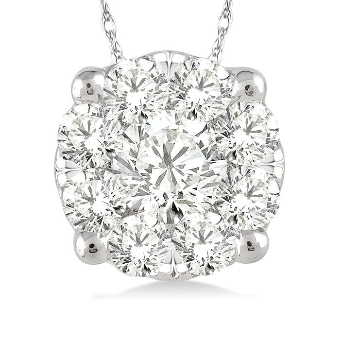 1/8 Ctw Shine Bright Round Cut Diamond Pendant in 14K White Gold with Chain