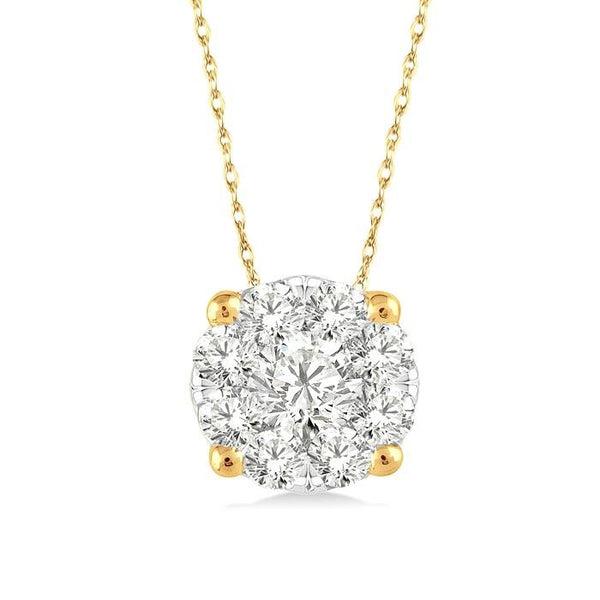 1/8 Ctw Shine Bright Round Cut Diamond Pendant in 14K Yellow and White Gold with Chain