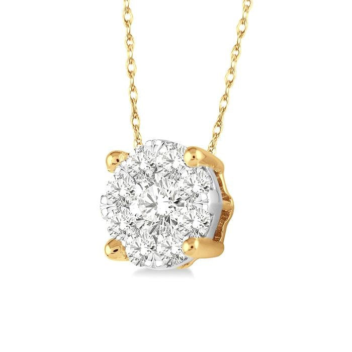 1/8 Ctw Shine Bright Round Cut Diamond Pendant in 14K Yellow and White Gold with Chain