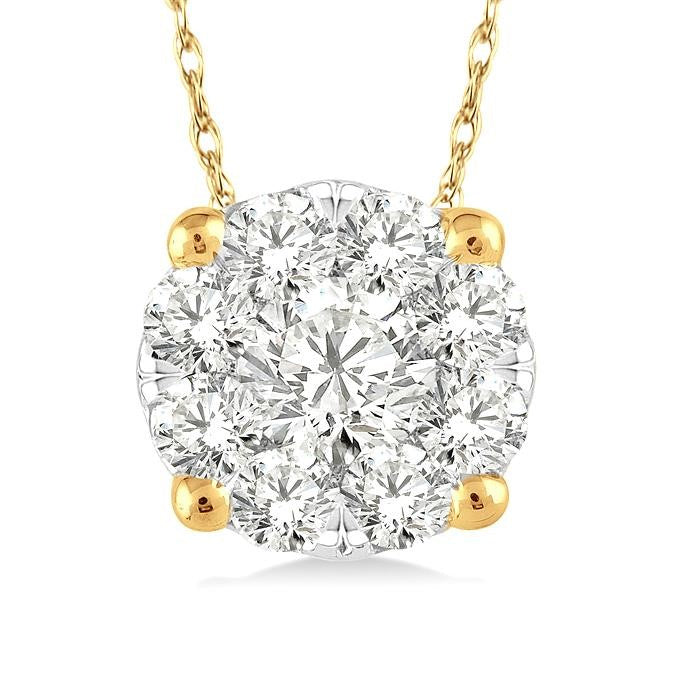 1/8 Ctw Shine Bright Round Cut Diamond Pendant in 14K Yellow and White Gold with Chain
