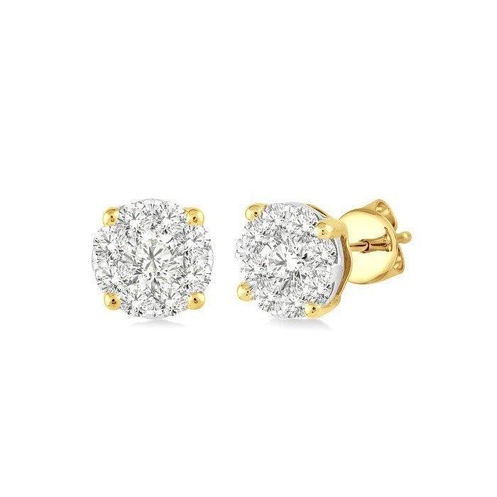 1/6 Ctw Round Cut Diamond Shine Bright Stud Earrings in 14K Yellow and White Gold