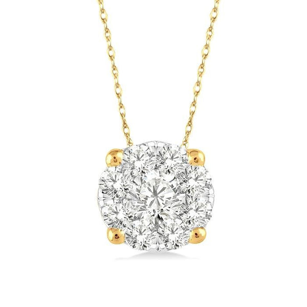 1/8 Ctw Shine Bright Round Cut Diamond Pendant in 14K Yellow Gold with Chain