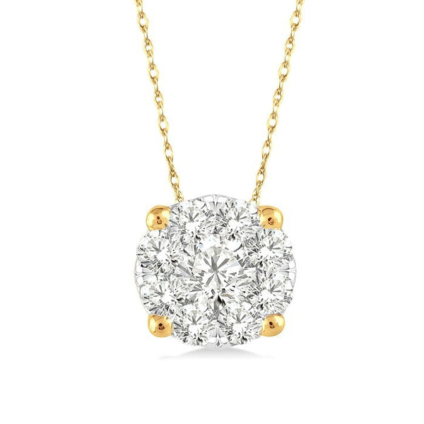 1/8 Ctw Round Cut Diamond Shine Bright Pendant in 14K Yellow and White Gold with Chain