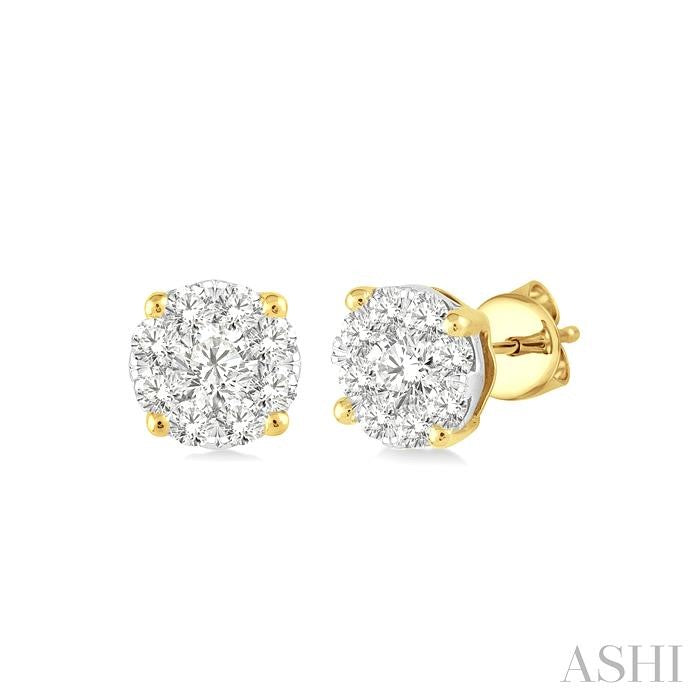 1/6 Ctw Shine Bright Round Cut Diamond Stud Earrings in 14K Yellow and white Gold