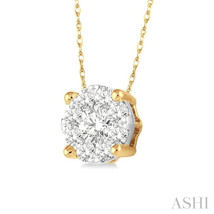 1/8 Ctw Shine Bright Round Cut Diamond Pendant in 14K Yellow and White Gold with Chain