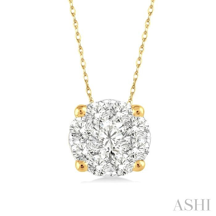 1/8 Ctw Shine Bright Round Cut Diamond Pendant in 14K Yellow and White Gold with Chain