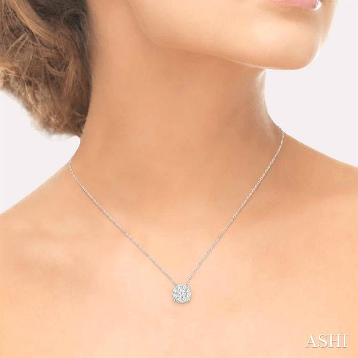 1/8 Ctw Shine Bright Round Cut Diamond Pendant in 14K White Gold with Chain
