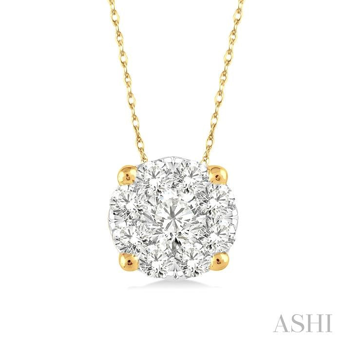 1/8 Ctw Shine Bright Round Cut Diamond Pendant in 14K Yellow Gold with Chain