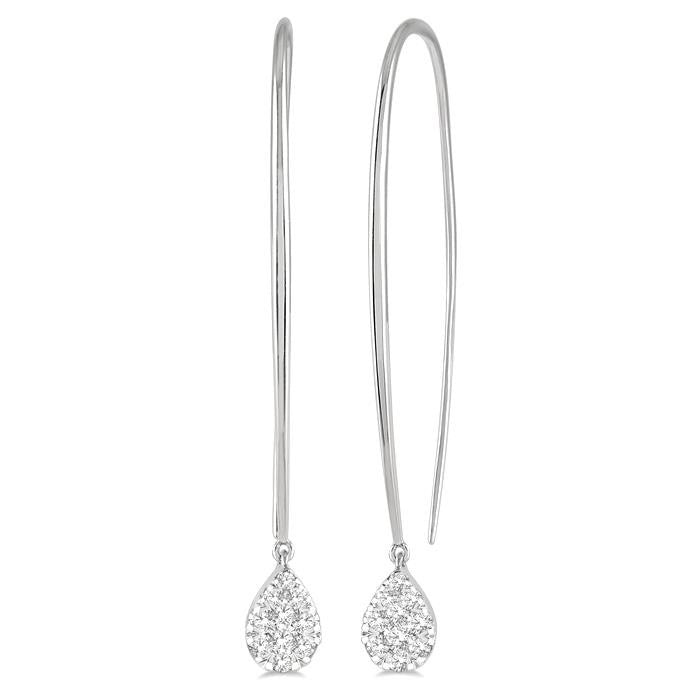 1/2 Ctw Pear Shape Dangler Shine Bright Round Cut Diamond Earrings in 14K White Gold