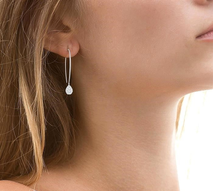 1/2 Ctw Pear Shape Dangler Shine Bright Round Cut Diamond Earrings in 14K White Gold
