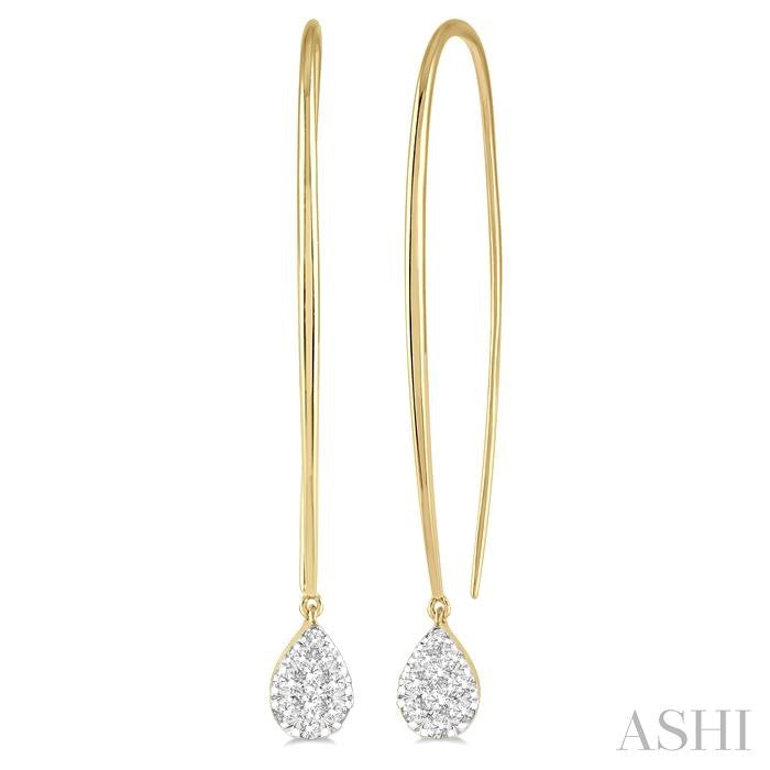 1/2 Ctw Pear Shape Dangler Shine Bright Round Cut Diamond Earrings in 14K Yellow and White Gold