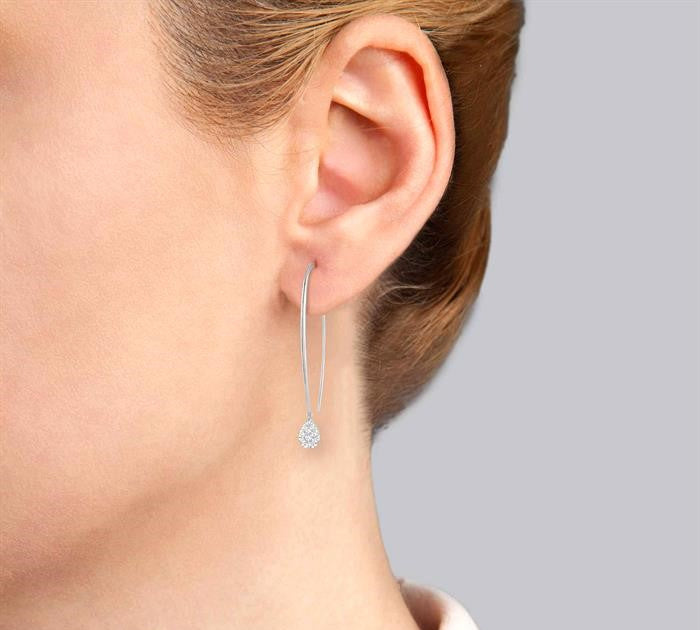 1/3 Ctw Pear Shape Dangler Shine Bright Round Cut Diamond Earrings in 14K White Gold