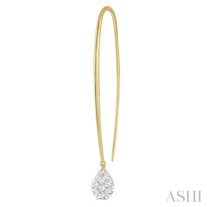 1/3 Ctw Pear Shape Dangler Shine Bright Round Cut Diamond Earrings in 14K Yellow and White Gold